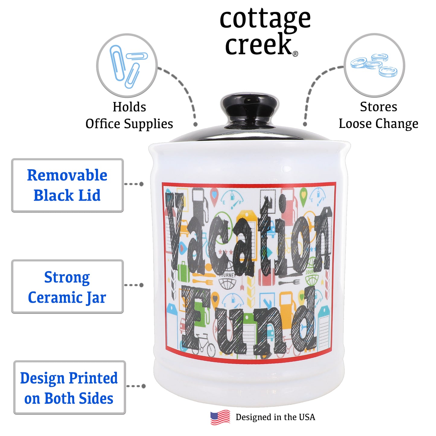 Cottage Creek Vacation Fund Piggy Bank, Ceramic, 6" Multicolored Our Adventure Travel Savings Bank