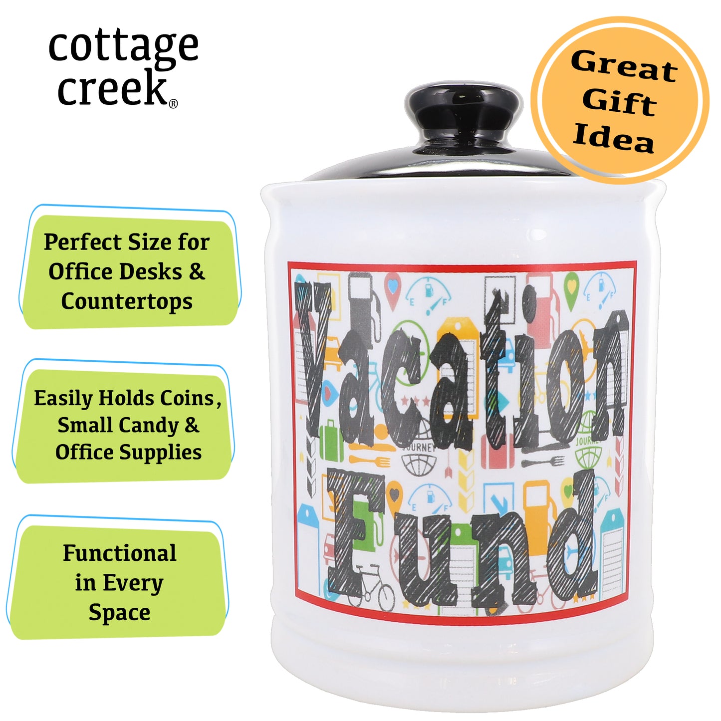 Cottage Creek Vacation Fund Piggy Bank, Ceramic, 6" Multicolored Our Adventure Travel Savings Bank