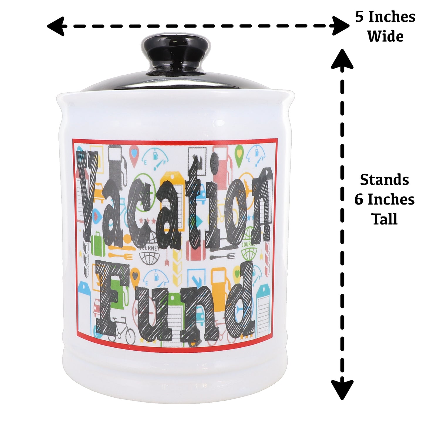 Cottage Creek Vacation Fund Piggy Bank, Ceramic, 6" Multicolored Our Adventure Travel Savings Bank