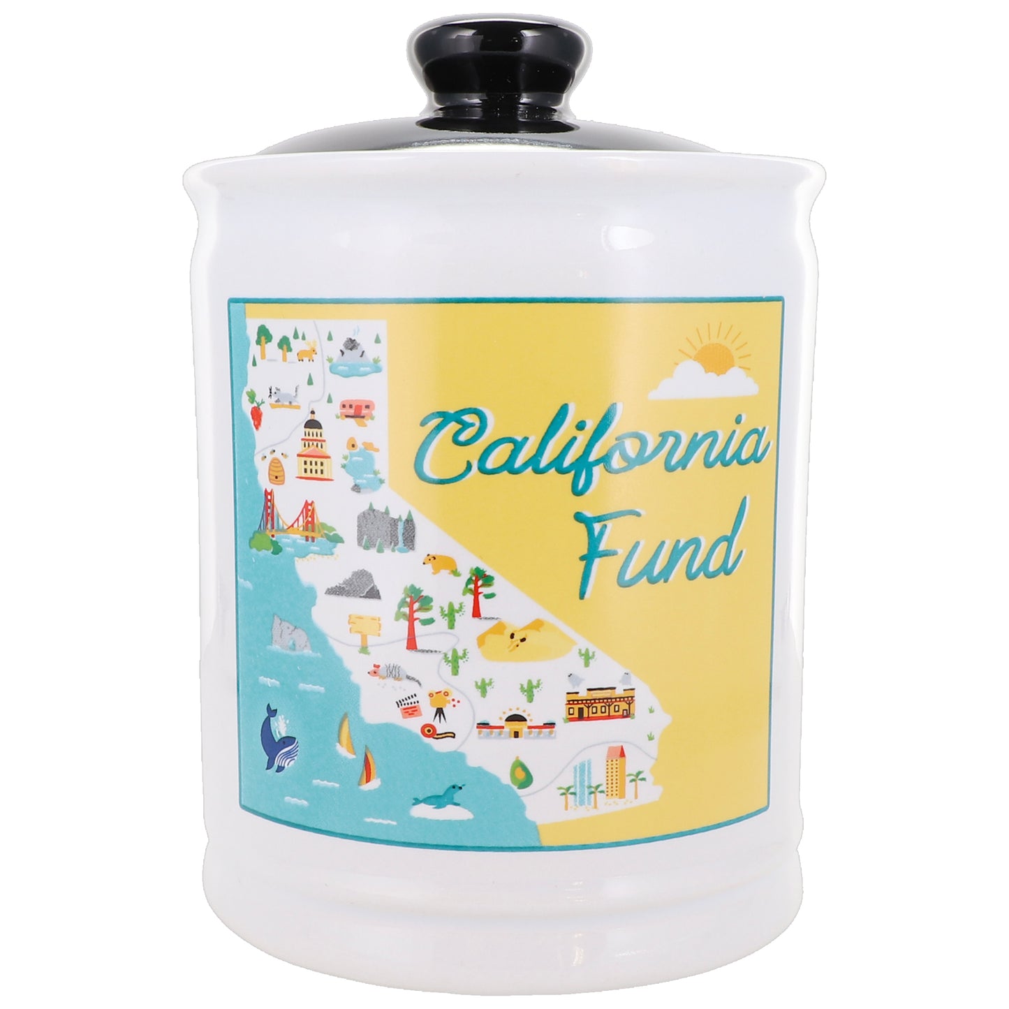 Cottage Creek California Fund Ceramic Piggy Bank, Ceramic, 6", Multicolored California Vacation Money Jar