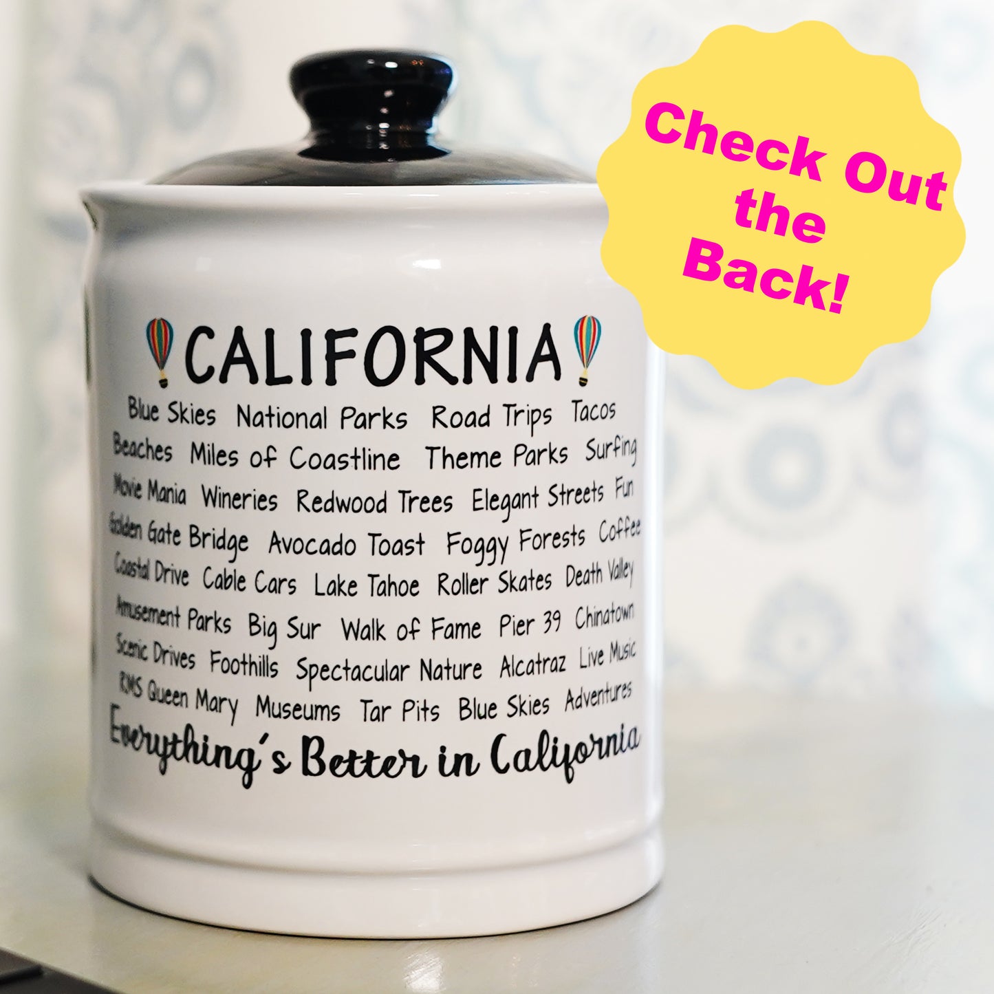 Cottage Creek California Fund Ceramic Piggy Bank, Ceramic, 6", Multicolored California Vacation Money Jar