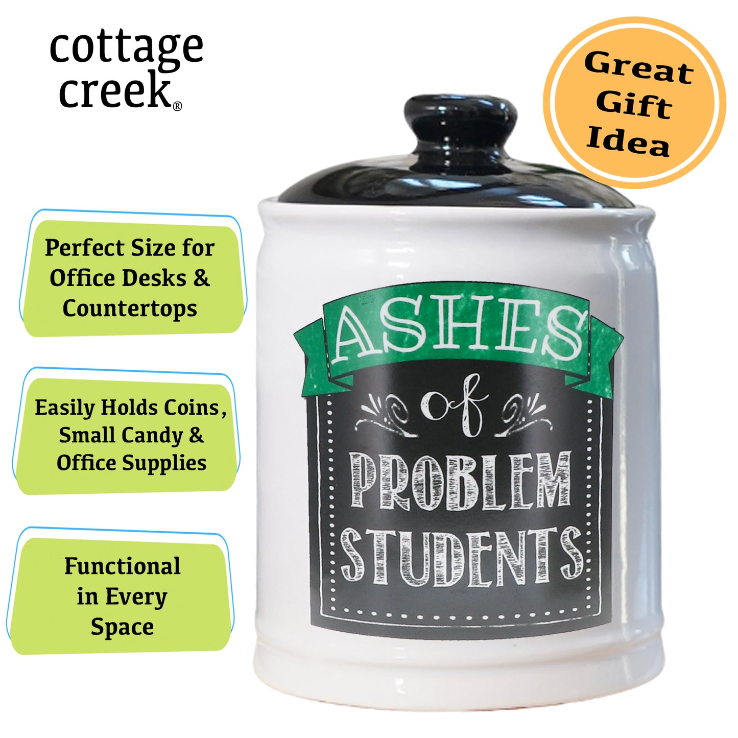 Cottage Creek Ashes of Problem Students Piggy Bank, Teacher Candy Jar, Ceramic, 6", Multicolored
