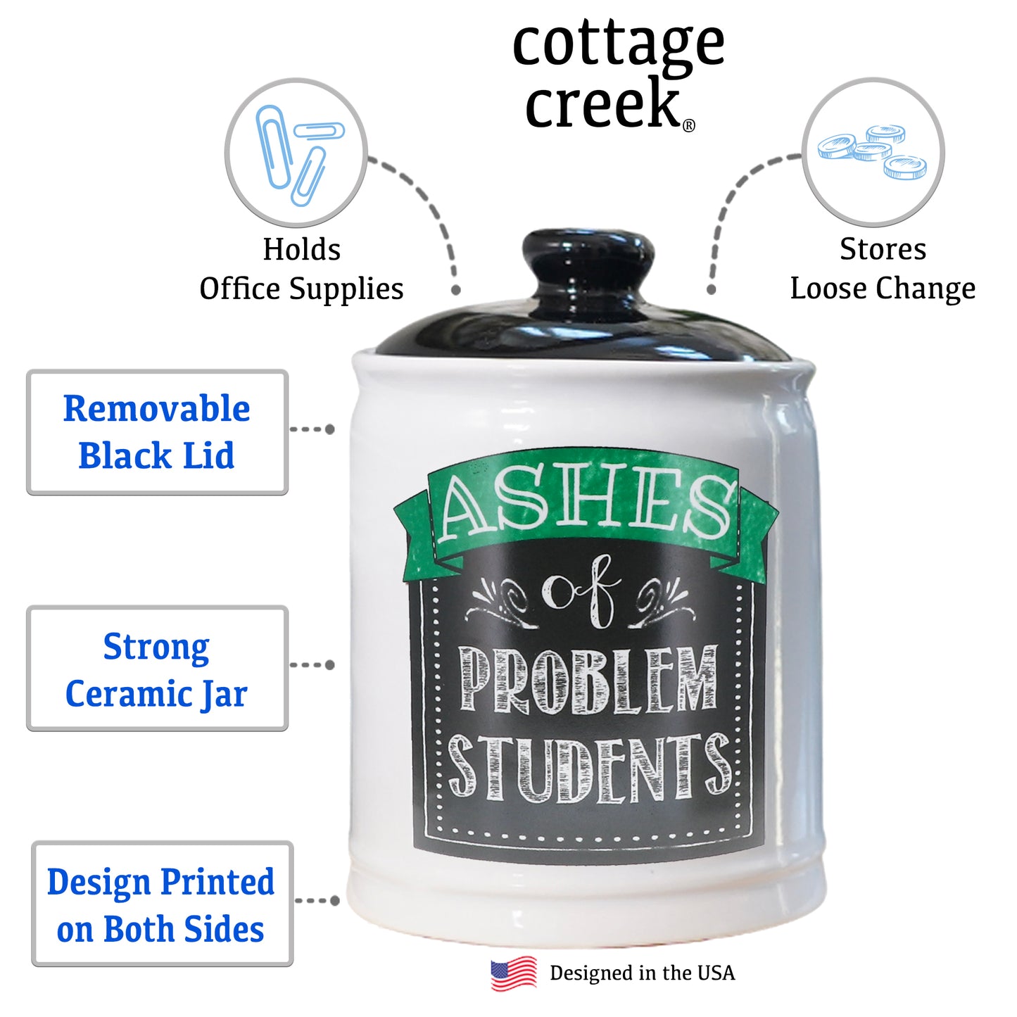 Cottage Creek Ashes of Problem Students Piggy Bank, Teacher Candy Jar, Ceramic, 6", Multicolored