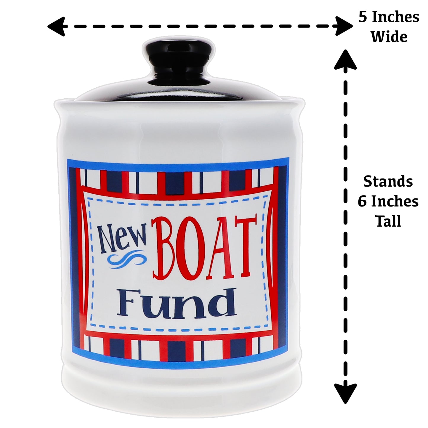 Cottage Creek New Boat Fund Piggy Bank, Ceramic, Multicolored, 6" Boating Fund Jar