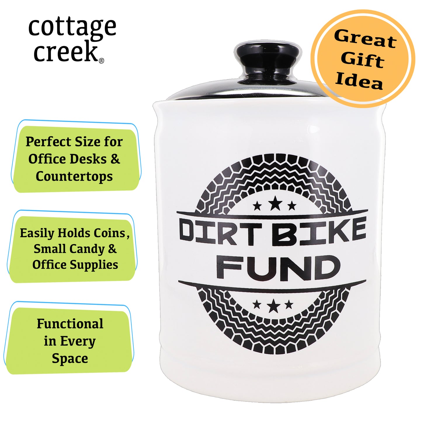 Cottage Creek Dirt Bike Fund Piggy Bank, Off Roading Quad Bike ATV Motocross Candy Jar