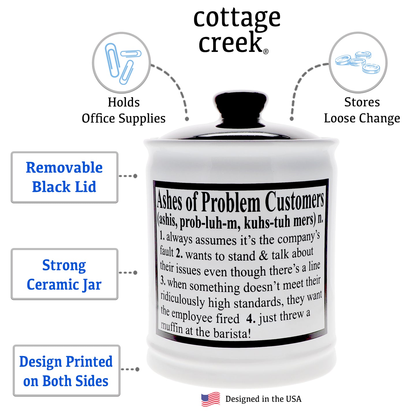 Cottage Creek Ashes of Problem Customers Piggy Bank, Multicolored, Ceramic, 6" Office Candy Jar
