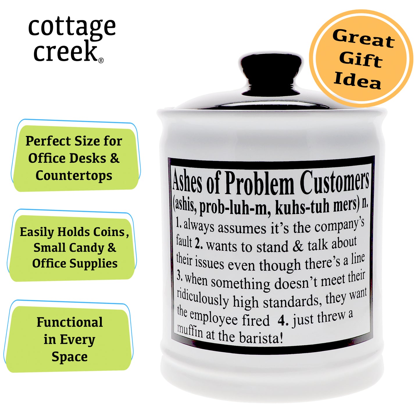 Cottage Creek Ashes of Problem Customers Piggy Bank, Multicolored, Ceramic, 6" Office Candy Jar