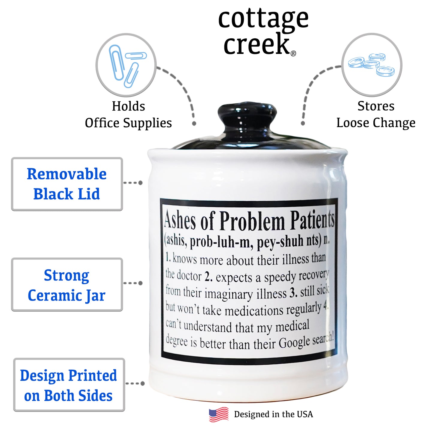 Cottage Creek Piggy Bank for Adults Ashes of Problem Patients Ceramic Candy Jar Nurse Doctor Gifts