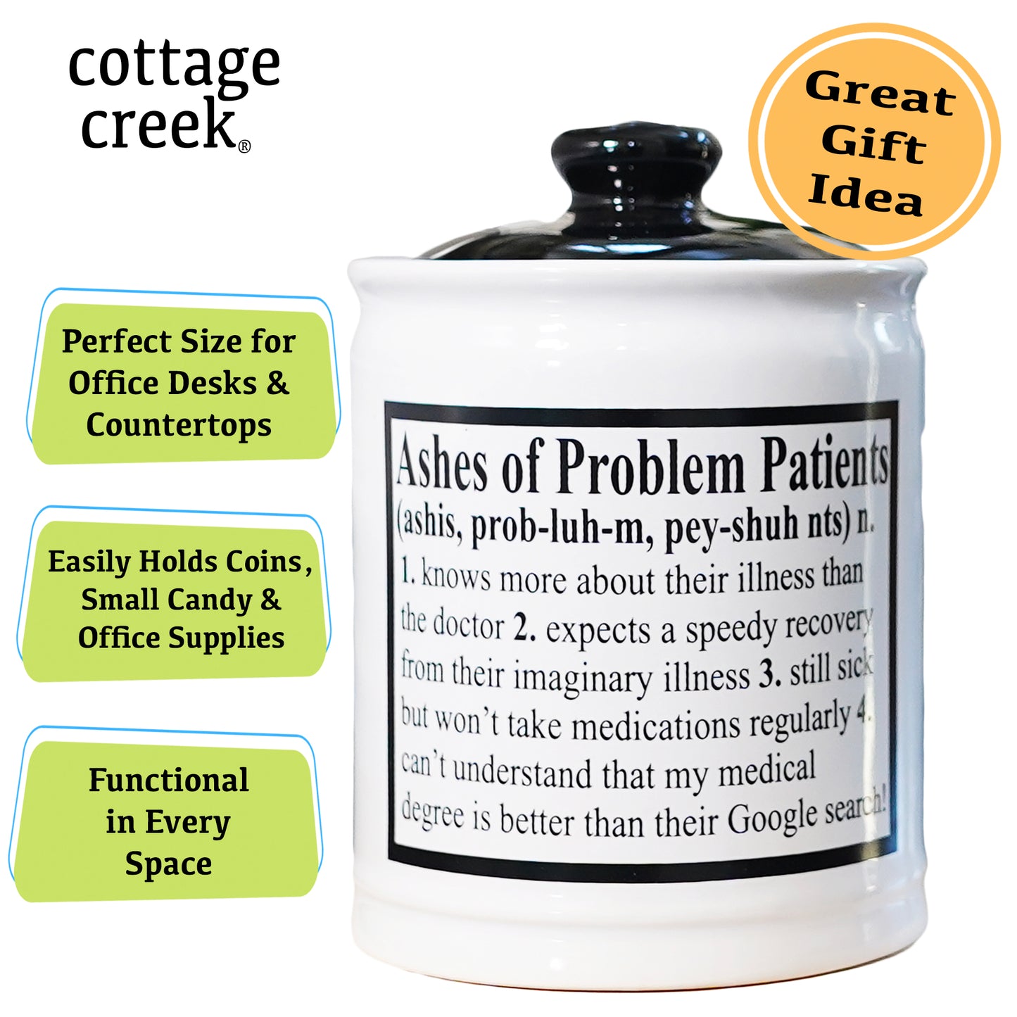 Cottage Creek Piggy Bank for Adults Ashes of Problem Patients Ceramic Candy Jar Nurse Doctor Gifts