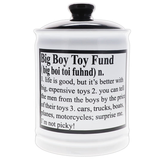 Cottage Creek Big Boy Toy Fund Piggy Bank, Ceramic Multicolored 6" Candy Jar, Dad Gifts