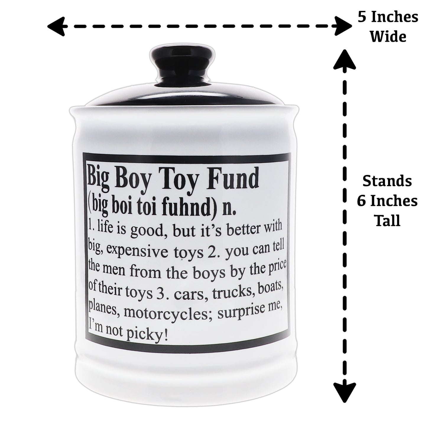 Cottage Creek Big Boy Toy Fund Piggy Bank, Ceramic Multicolored 6" Candy Jar, Dad Gifts