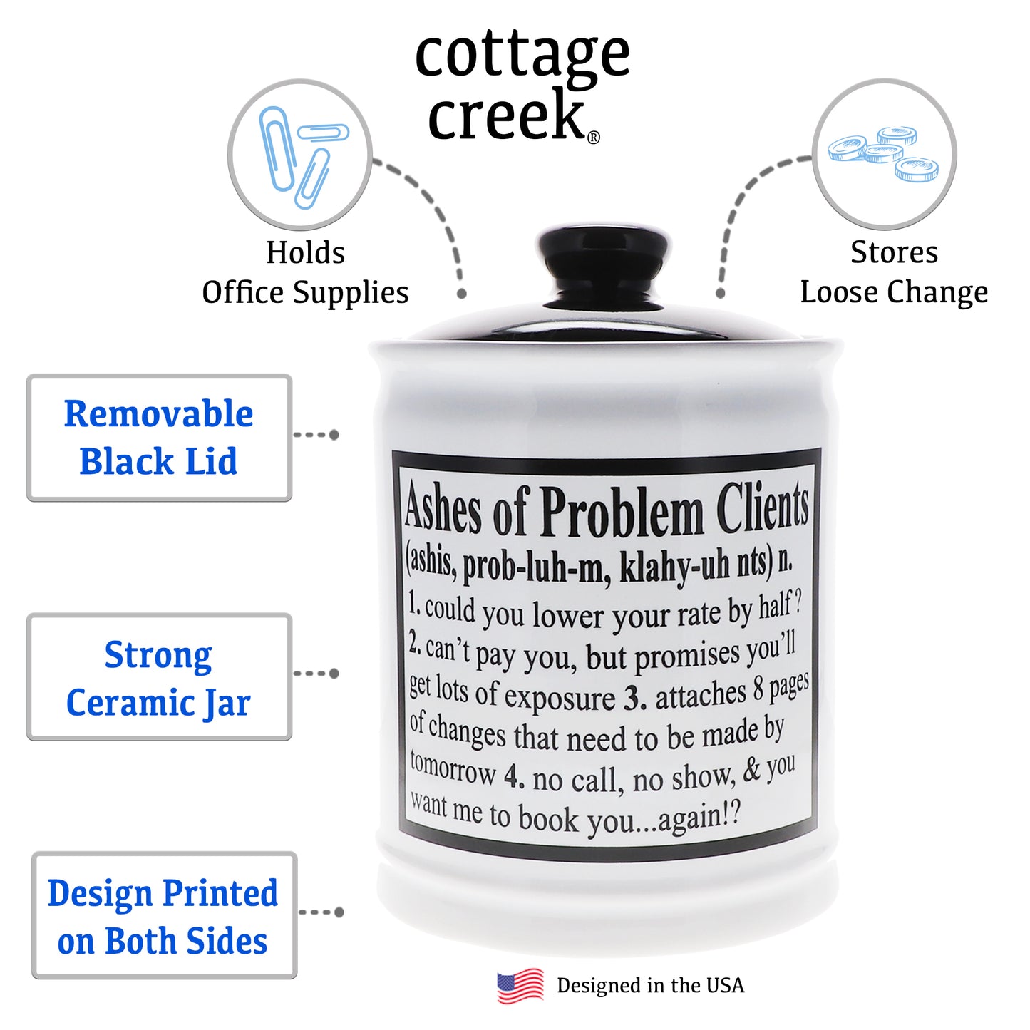 Cottage Creek Ashes of Problem Clients Piggy Bank, 6", Ceramic, Multicolored Fun Candy Jar, Coworker Gifts