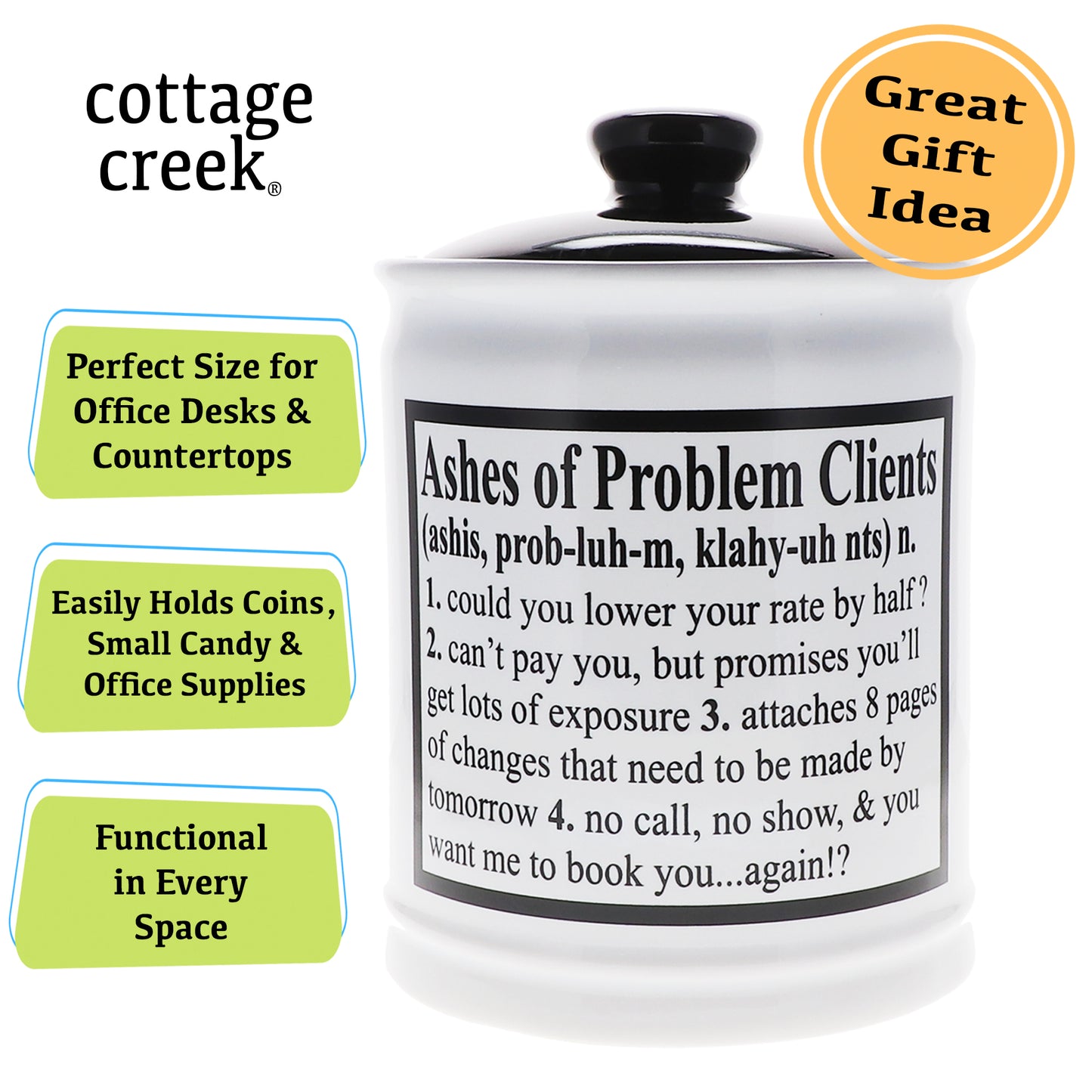 Cottage Creek Ashes of Problem Clients Piggy Bank, 6", Ceramic, Multicolored Fun Candy Jar, Coworker Gifts