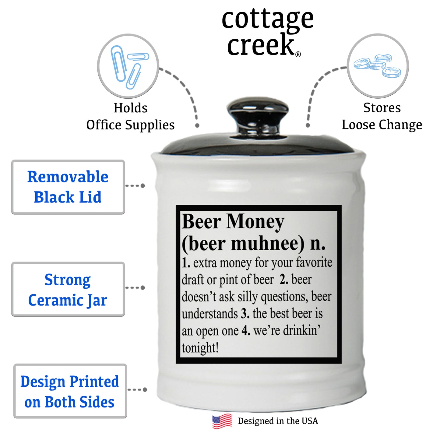 Cottage Creek Beer Money Piggy Bank, Ceramic, 6" Multicolored Beer Bank for Beer Lovers