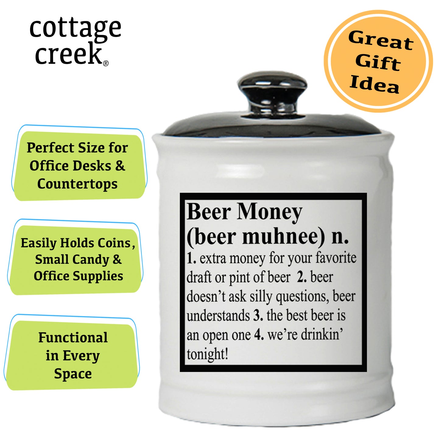 Cottage Creek Beer Money Piggy Bank, Ceramic, 6" Multicolored Beer Bank for Beer Lovers