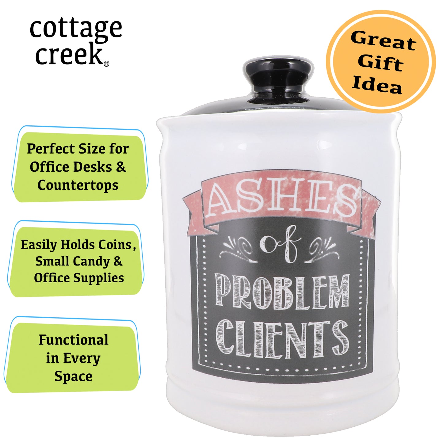 Cottage Creek Ashes of Problem Clients Piggy Bank, Ceramic, 6, Multicolored Fun Candy Jar