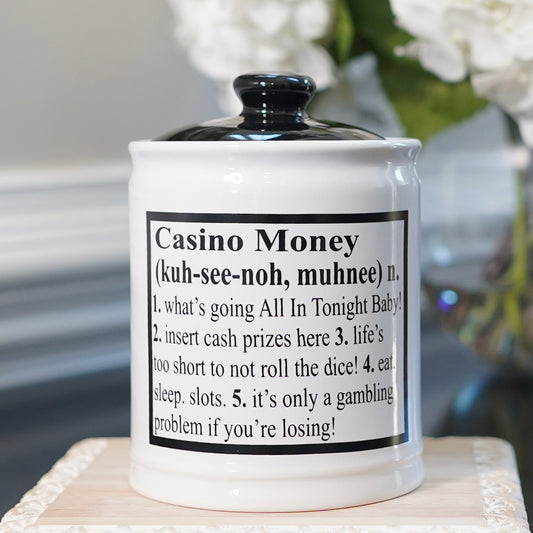 Cottage Creek Casino Money Jar, Multicolored, 6", Ceramic Candy Jar, Casino Party Decorations