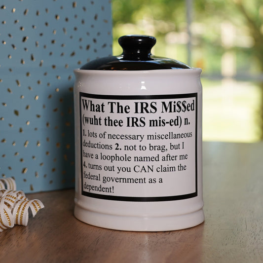 Cottage Creek Cottage Creek What The IRS Missed Definition Piggy Bank, Ceramic, 6", Multicolored Tax Candy Jar