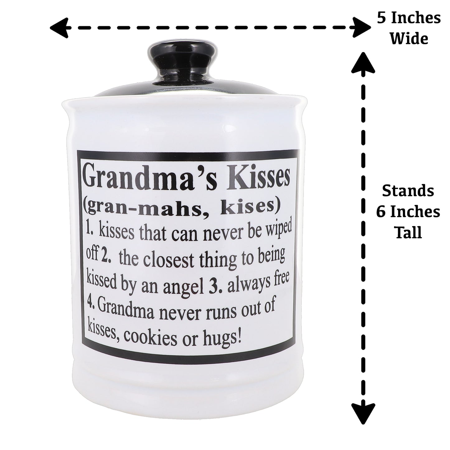 Cottage Creek Grandma's Kisses Candy Jar, Multicolored, Ceramic, 6" Candy Jar, Grandma Gifts