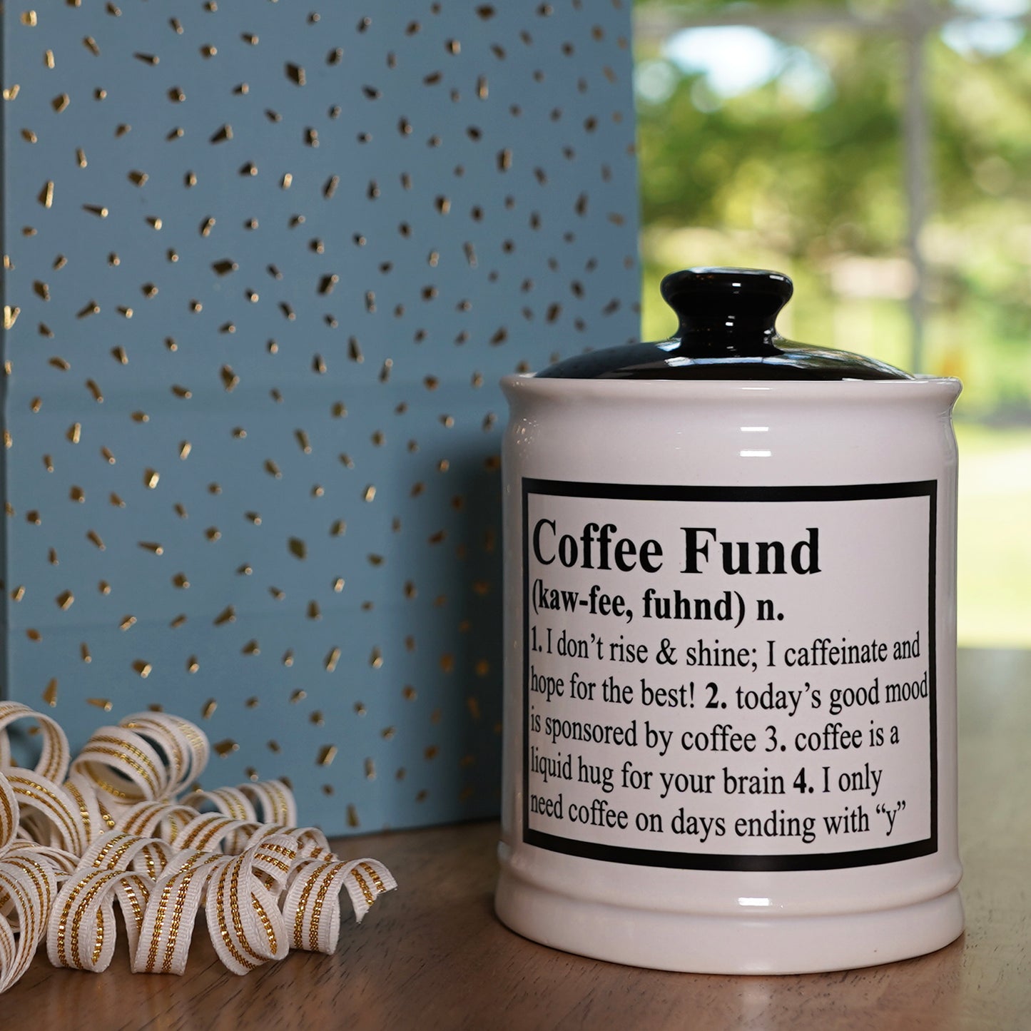 Coffee Fund Piggy Bank, Multicolored, Ceramic, 6" Coffee Jar