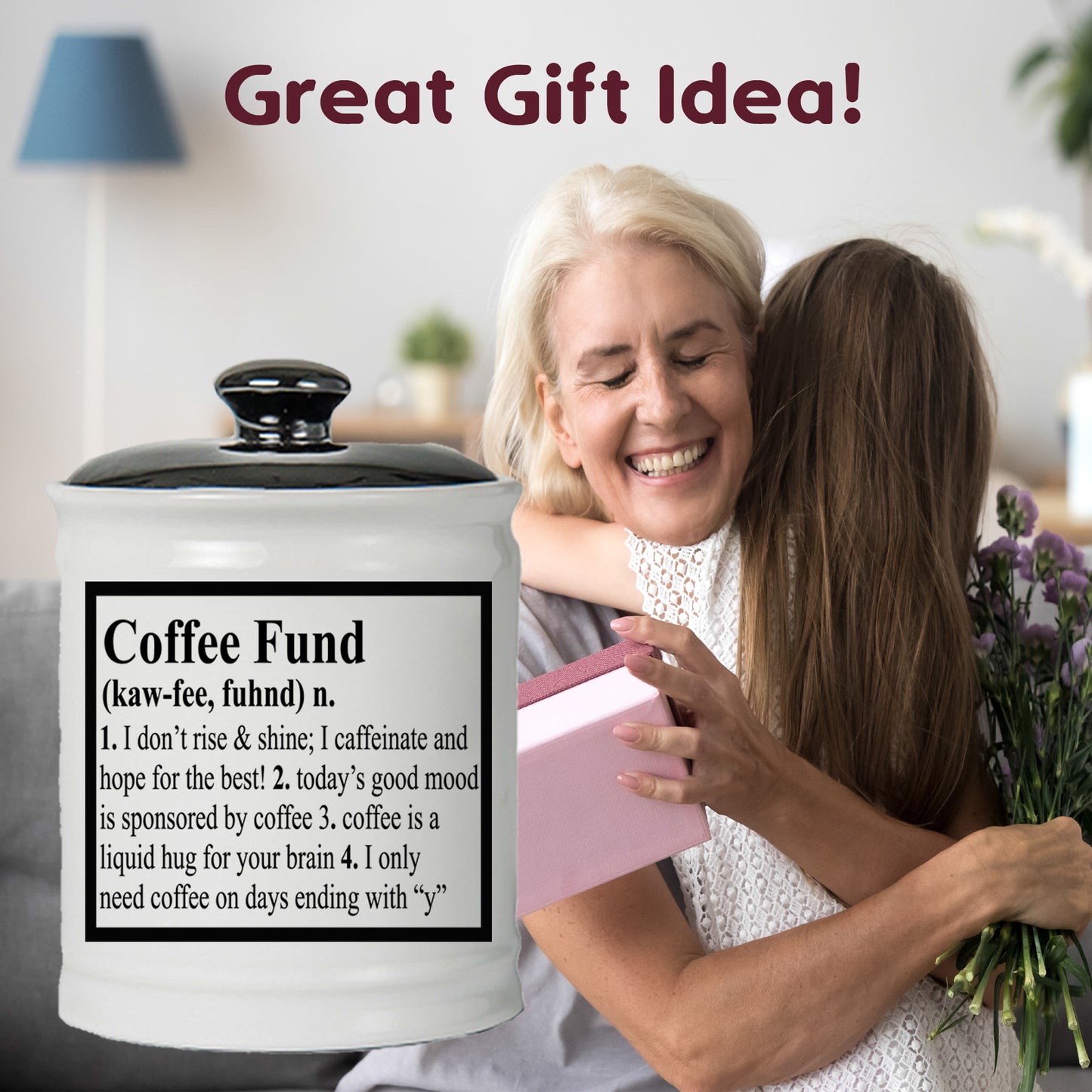 Coffee Fund Piggy Bank, Multicolored, Ceramic, 6" Coffee Jar