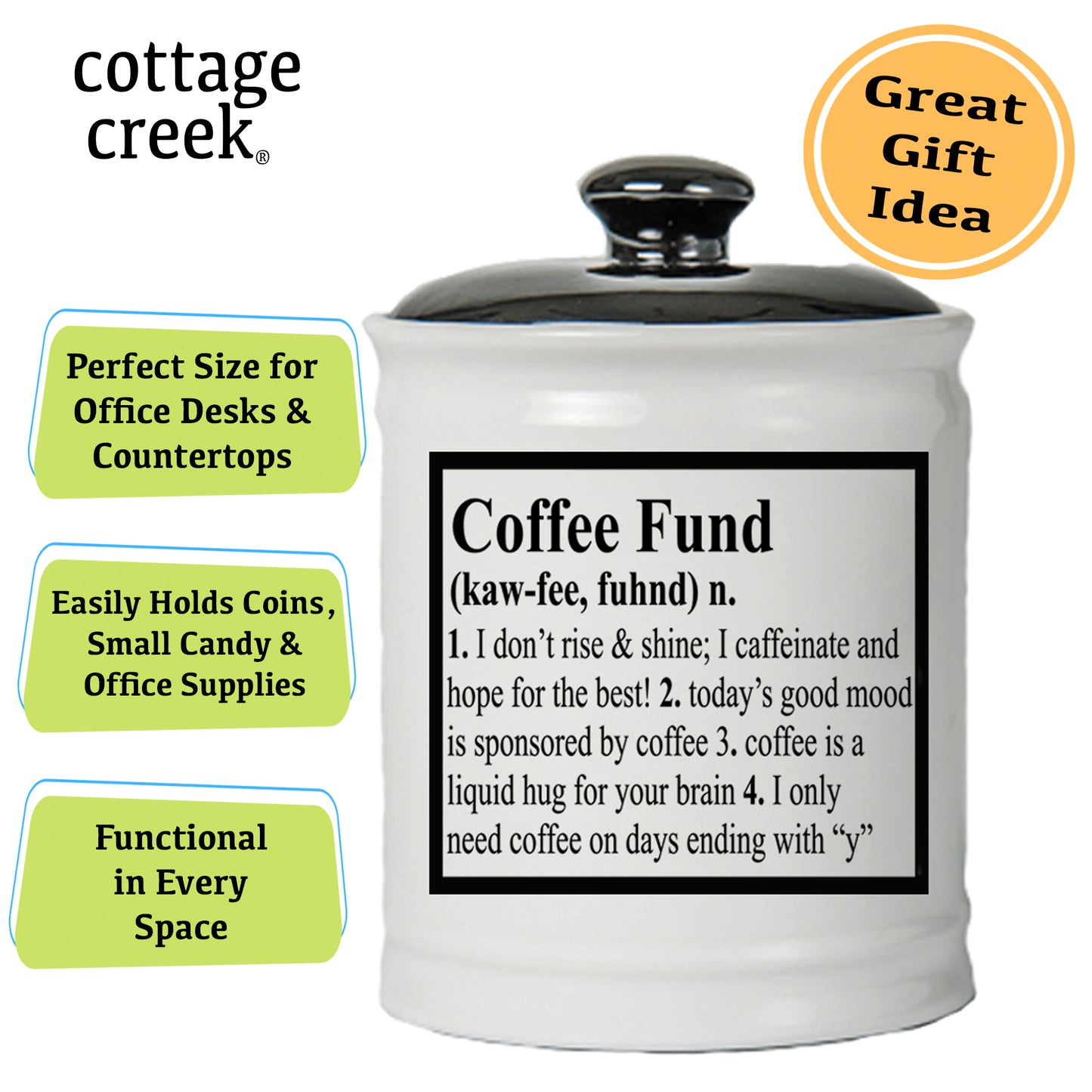 Coffee Fund Piggy Bank, Multicolored, Ceramic, 6" Coffee Jar