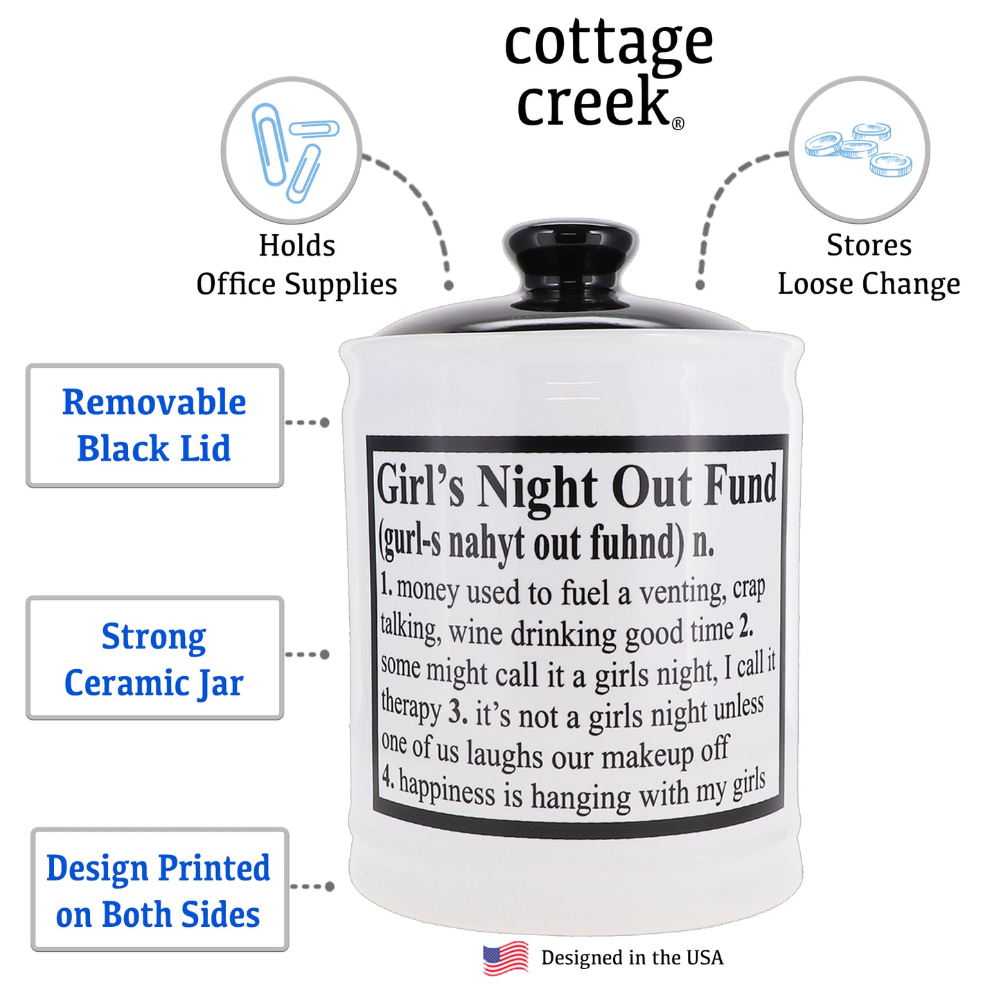 Cottage Creek Girls Night Out Fund Piggy Bank, Ceramic, Multicolored, 6" Candy Jar, Friend Gifts