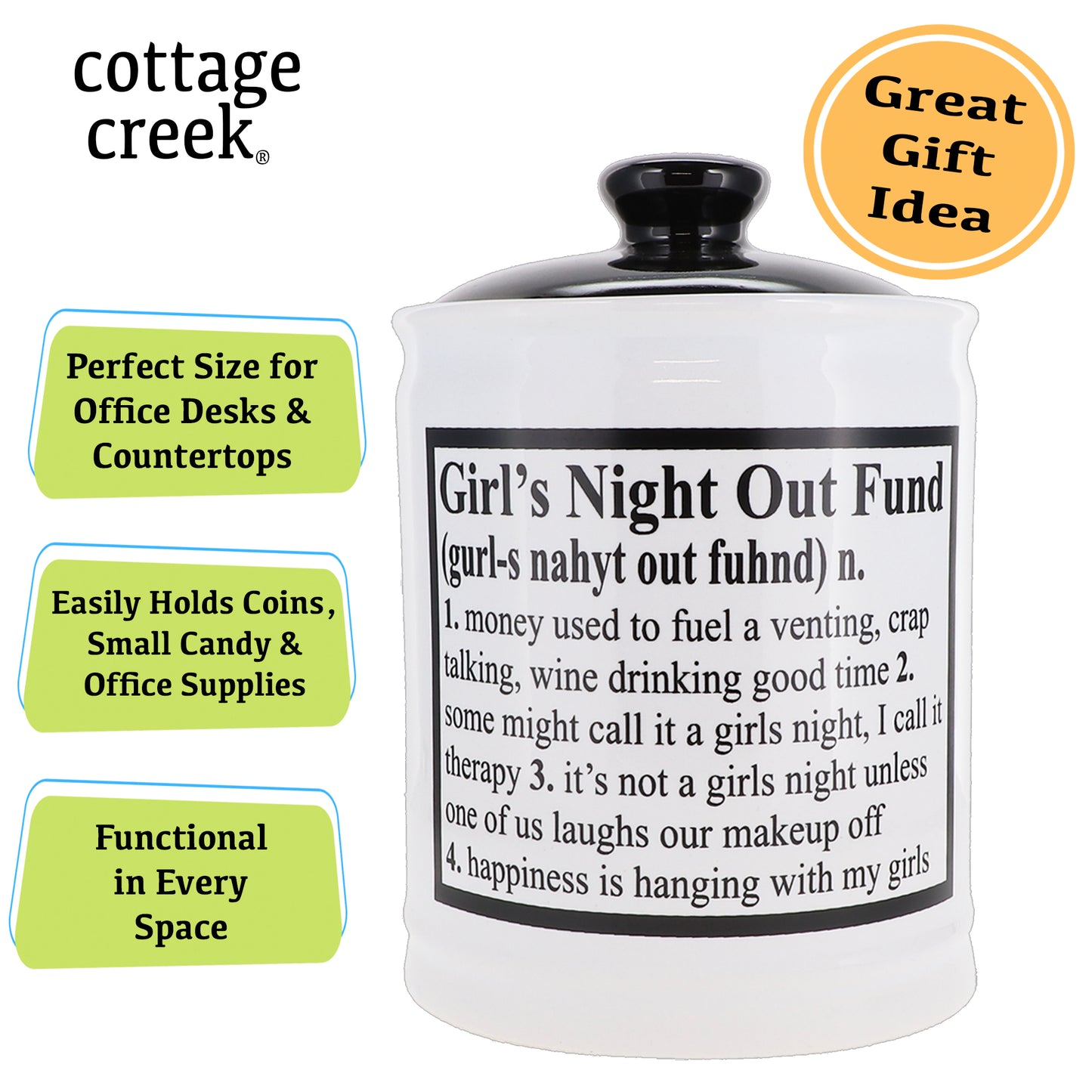 Cottage Creek Girls Night Out Fund Piggy Bank, Ceramic, Multicolored, 6" Candy Jar, Friend Gifts