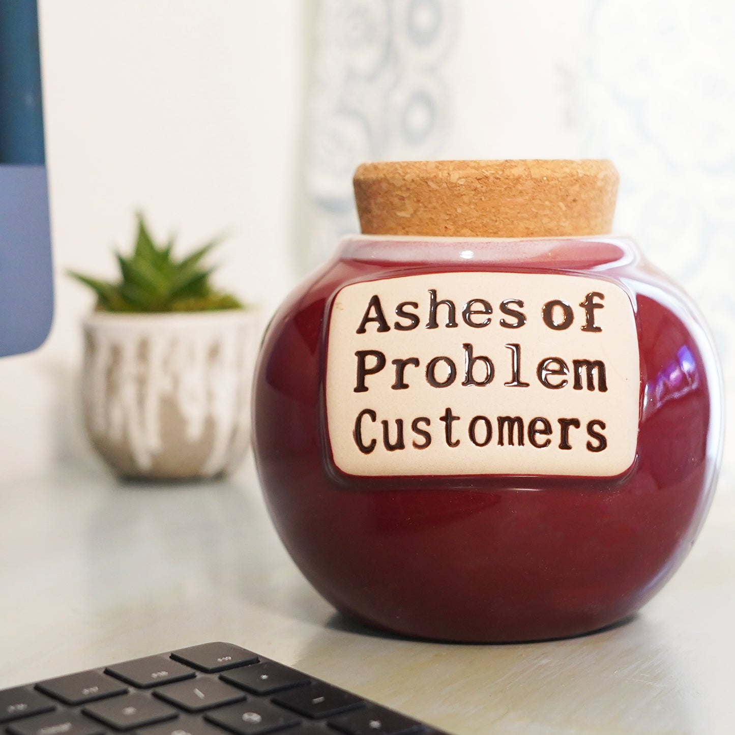 Cottage Creek Ashes of Problem Customers Piggy Bank, Candy Jar, Ceramic, 6", Red
