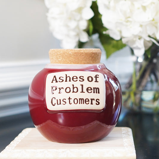 Cottage Creek Ashes of Problem Customers Piggy Bank, Candy Jar, Ceramic, 6", Red