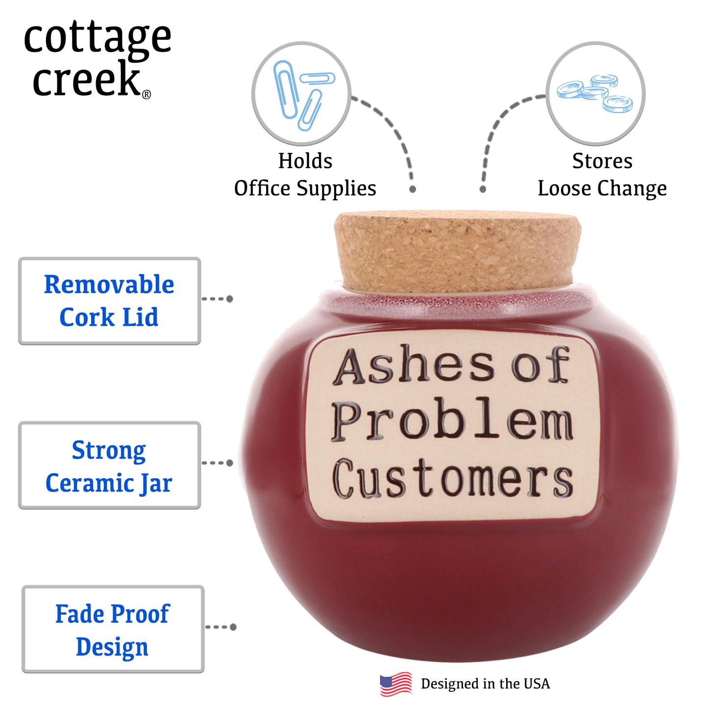 Cottage Creek Ashes of Problem Customers Piggy Bank, Candy Jar, Ceramic, 6", Red