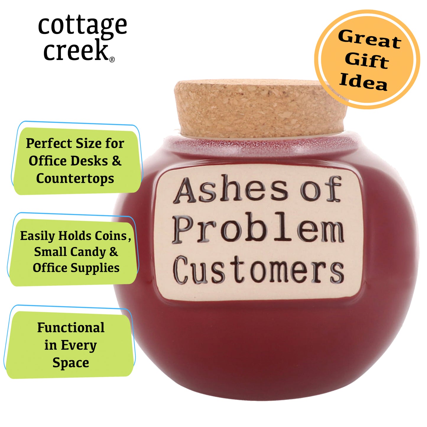 Cottage Creek Ashes of Problem Customers Piggy Bank, Candy Jar, Ceramic, 6", Red