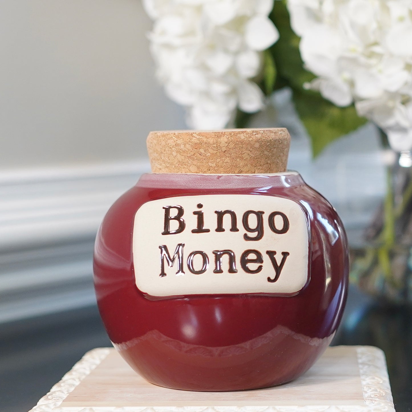 Cottage Creek Bingo Money Piggy Bank, Red, Ceramic, 6" Candy Jar, Bingo Gifts for Bingo Lovers