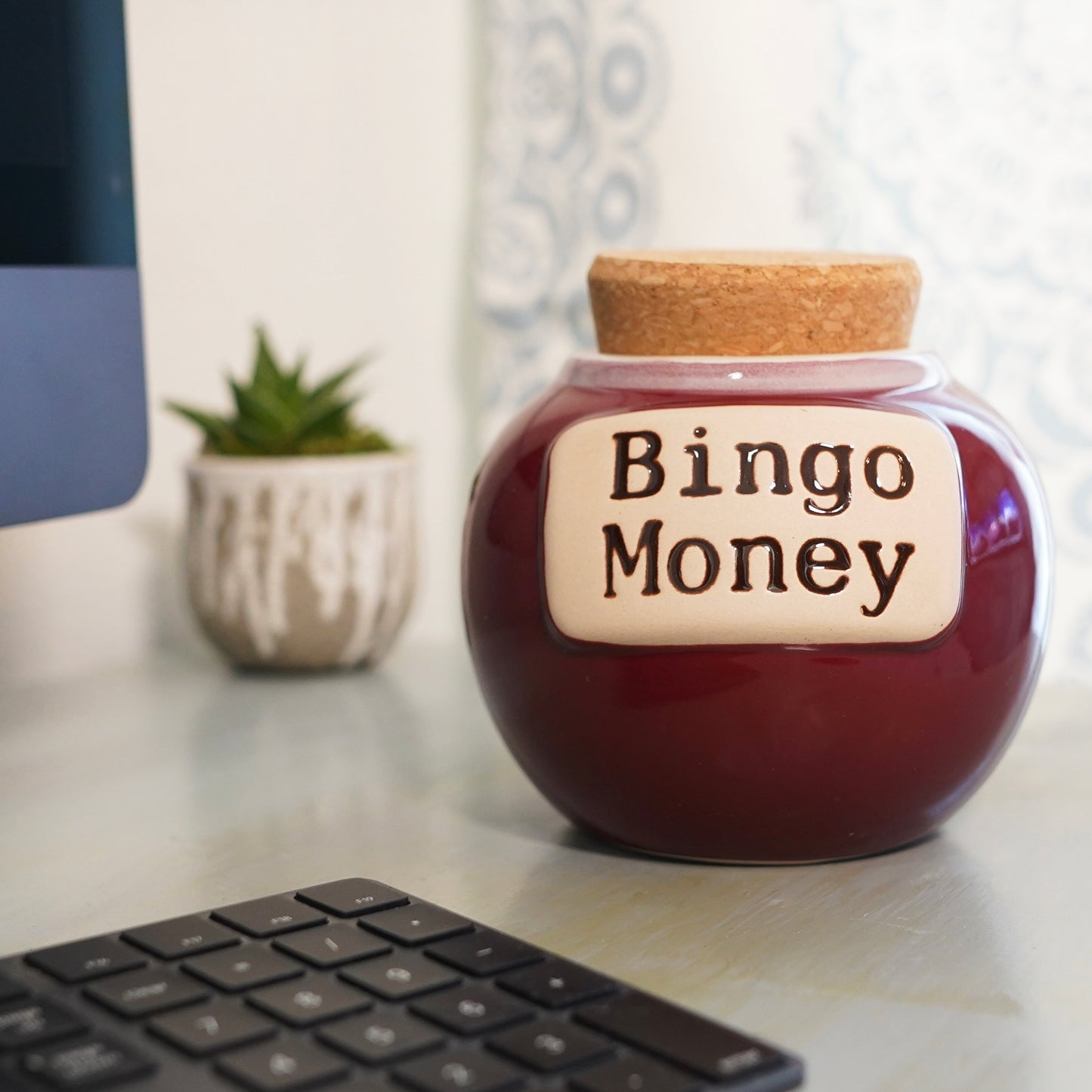 Cottage Creek Bingo Money Piggy Bank, Red, Ceramic, 6" Candy Jar, Bingo Gifts for Bingo Lovers