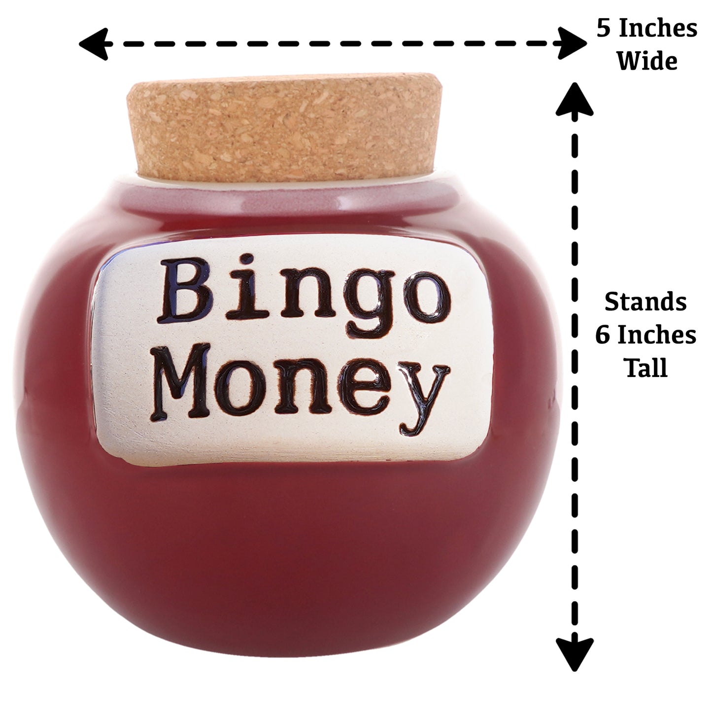 Cottage Creek Bingo Money Piggy Bank, Red, Ceramic, 6" Candy Jar, Bingo Gifts for Bingo Lovers