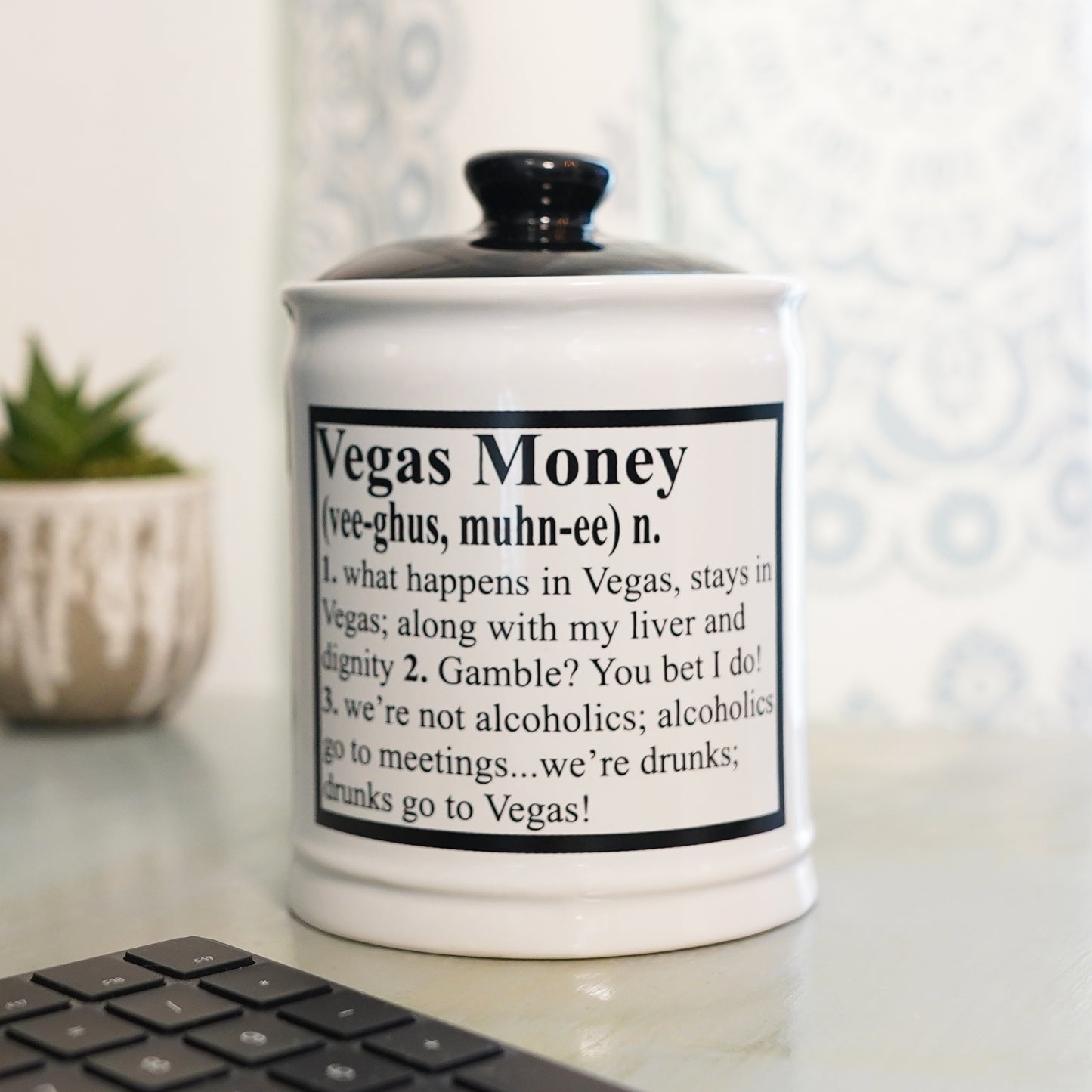 Cottage Creek Vegas Money Piggy Bank, Ceramic, 6" Multicolored Casino Money Jar for Vegas Lovers