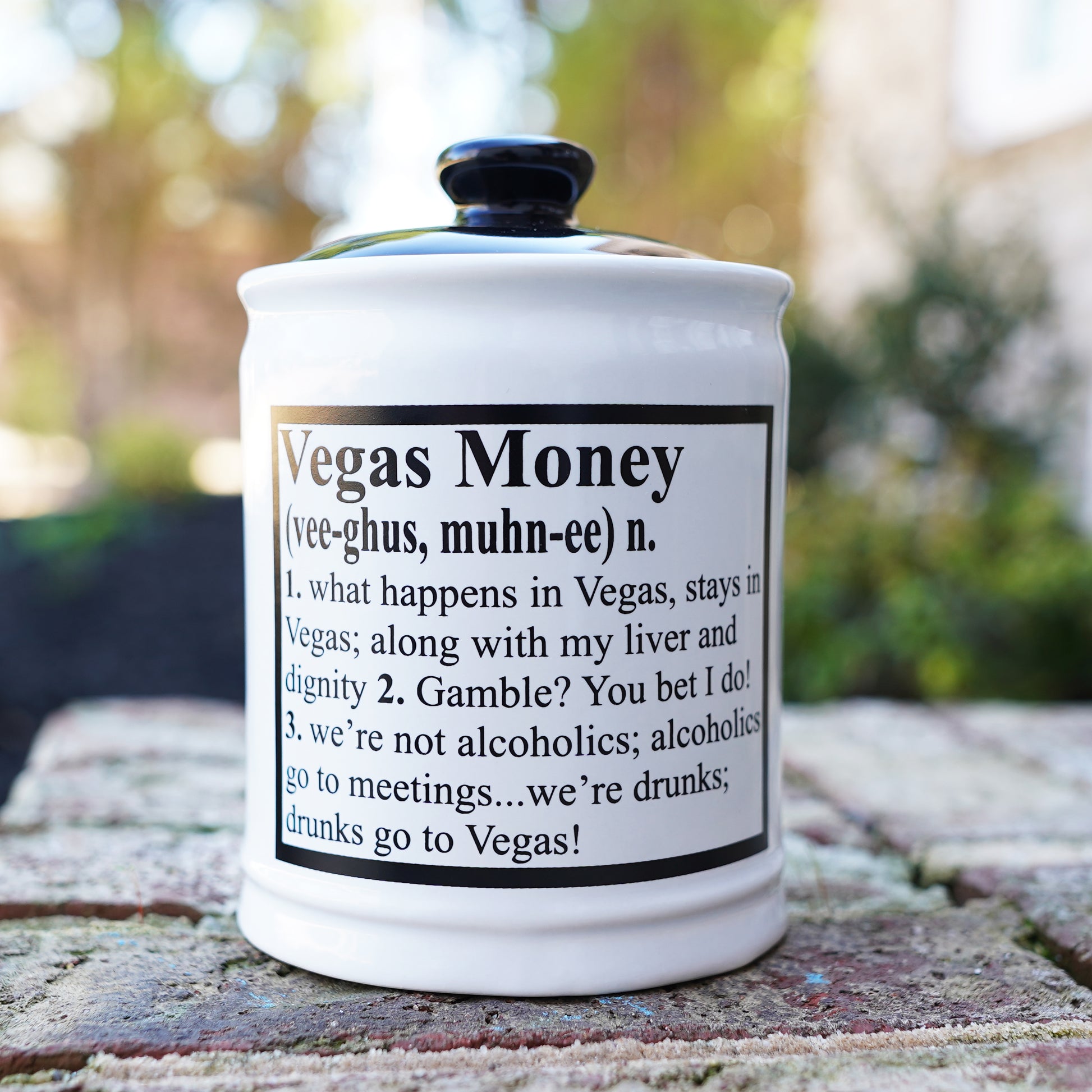 Vegas Money Jar | Las Vegas Gifts | Las Vegas Piggy Bank with Black Lid