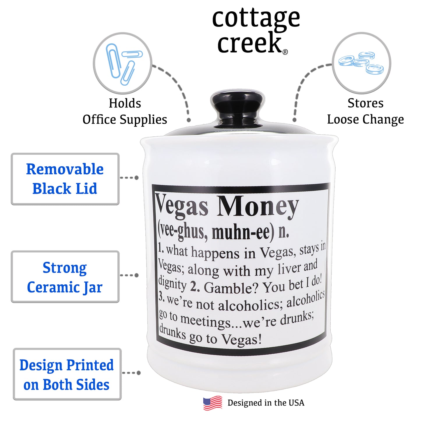 Cottage Creek Vegas Money Piggy Bank, Ceramic, 6" Multicolored Casino Money Jar for Vegas Lovers