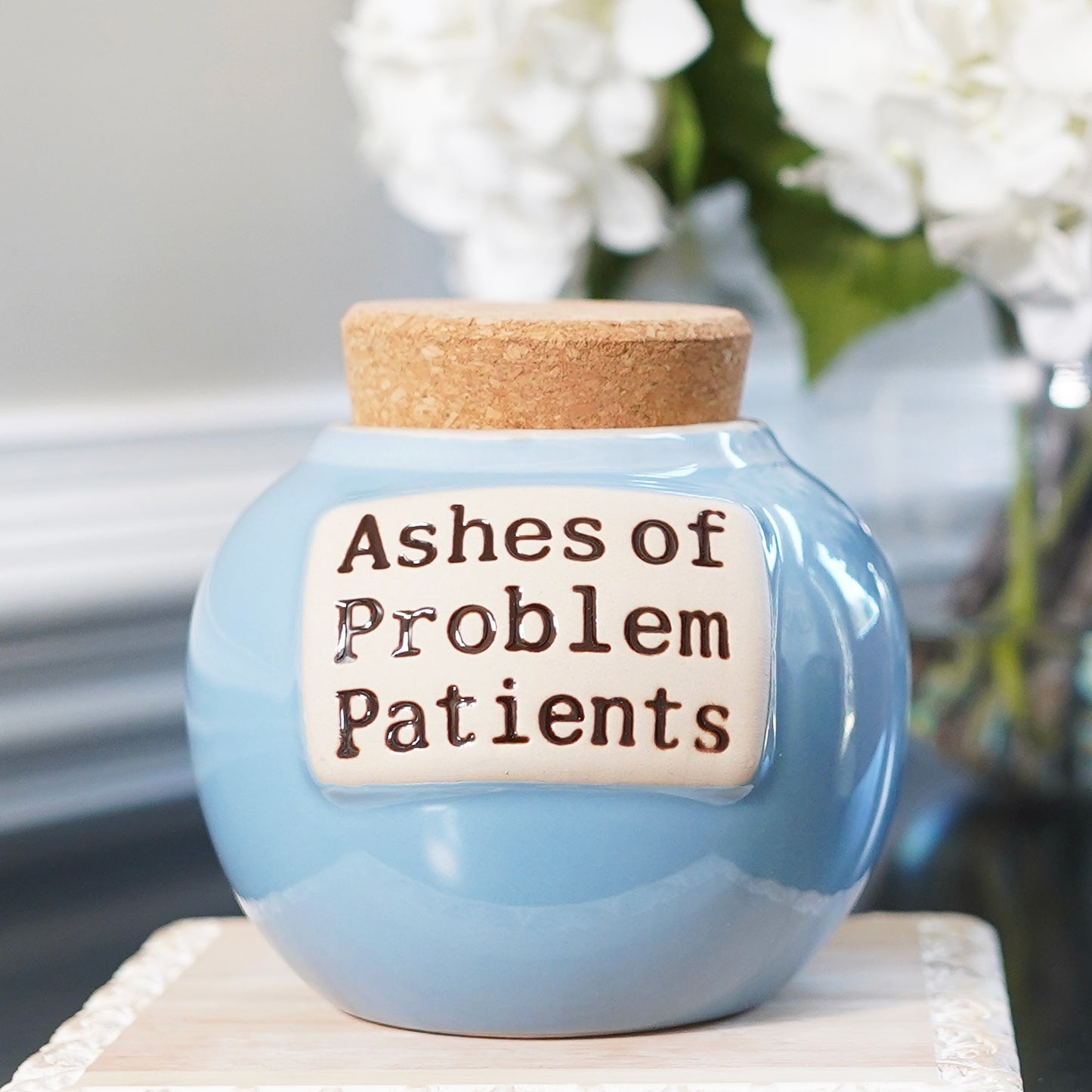Cottage Creek Ashes of Problem Patients Piggy Bank, Light Blue Ceramic 6" Office Candy Jar, Nurse Doctor Gifts