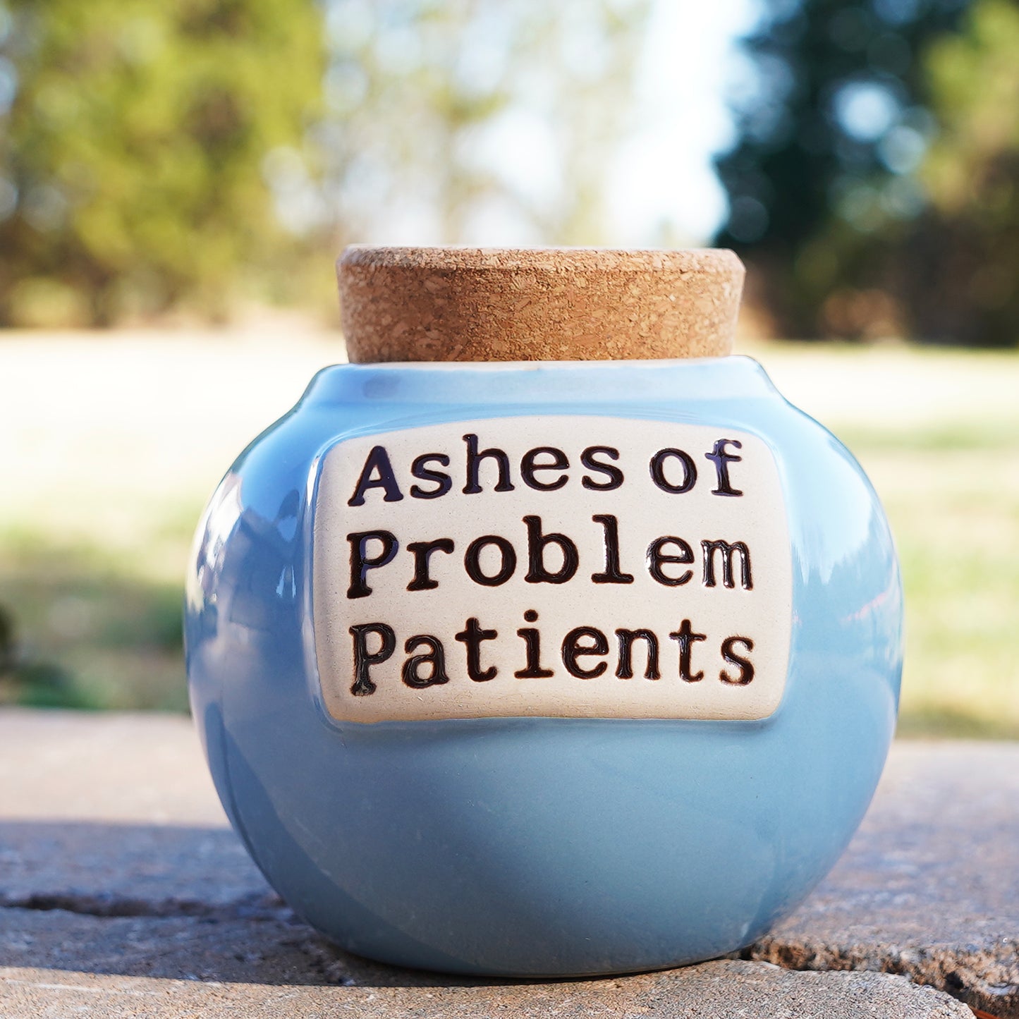 Cottage Creek Ashes of Problem Patients Piggy Bank, Light Blue Ceramic 6" Office Candy Jar, Nurse Doctor Gifts