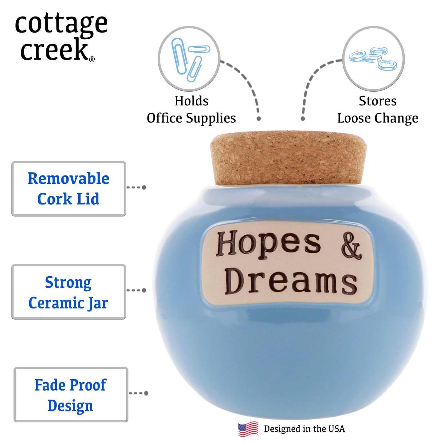 Cottage Creek Hopes And Dreams Jar, Light Blue, Ceramic, 6" Keepsake Jar