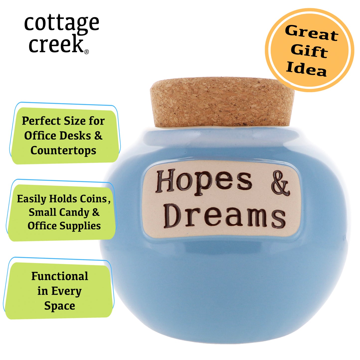 Cottage Creek Hopes And Dreams Jar, Light Blue, Ceramic, 6" Keepsake Jar