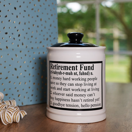 Cottage Creek Retirement Fund Piggy Bank, Ceramic, 6", Multicolored Retired Retirement Candy Jar