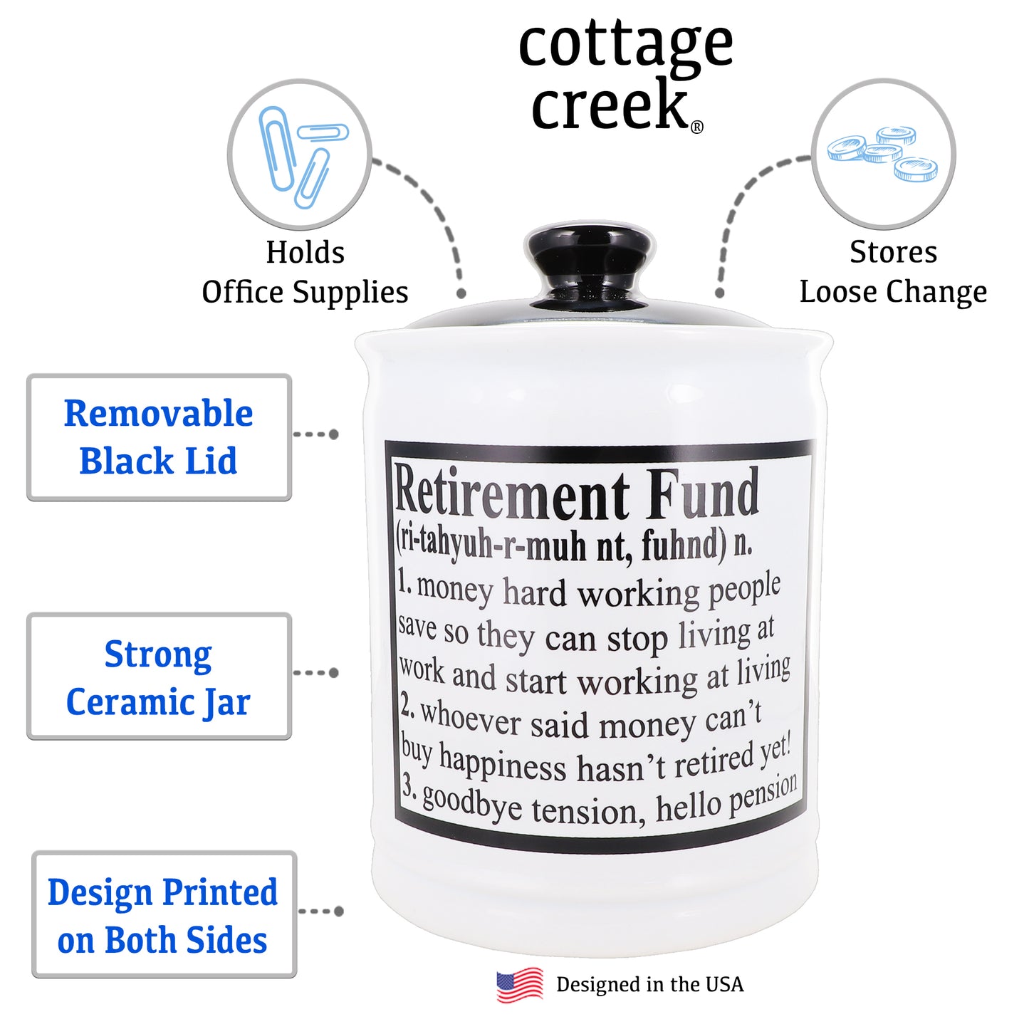 Cottage Creek Retirement Fund Piggy Bank, Ceramic, 6", Multicolored Retired Retirement Candy Jar
