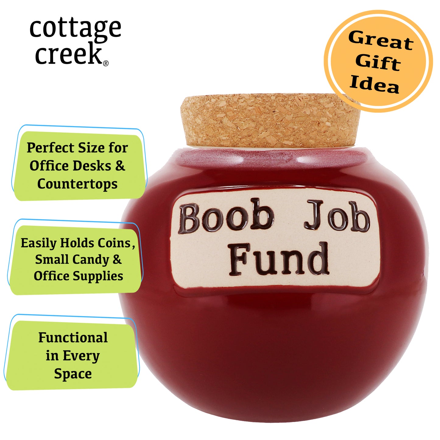 Cottage Creek Novelty Piggy Bank for Adults, Red, Ceramic, 6" Funny Candy Jar, Gifts for Women