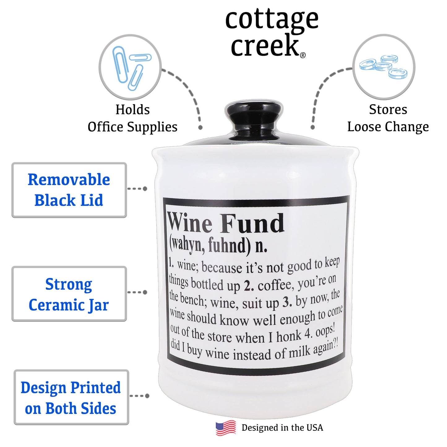 Cottage Creek Wine Fund Piggy Bank, Ceramic, 6", Multicolored Wine Candy Jar