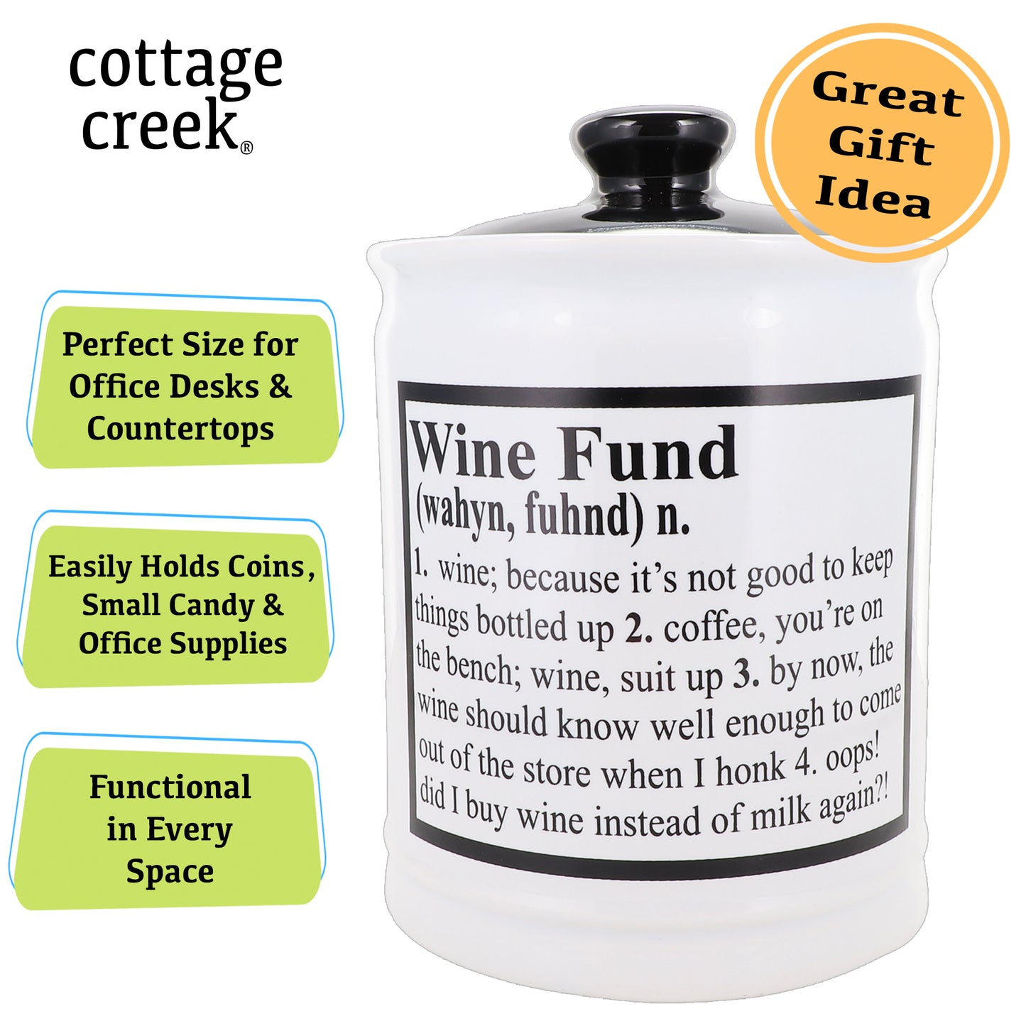 Cottage Creek Wine Fund Piggy Bank, Ceramic, 6", Multicolored Wine Candy Jar