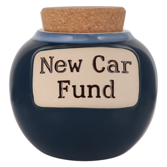 Cottage Creek New Car Fund Piggy Bank, Dark Blue, Ceramic, 6" Car Money Jar