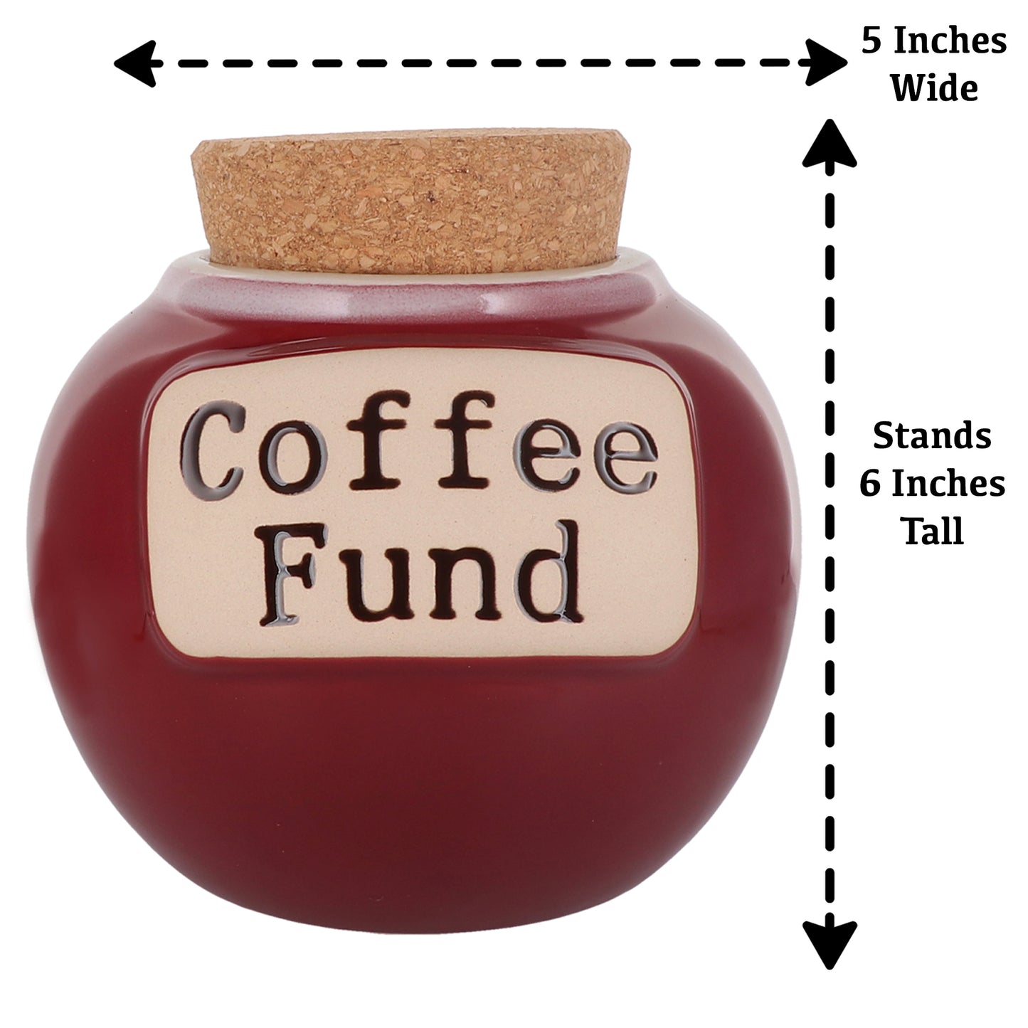 Cottage Creek Coffee Fund Piggy Bank, Red, Ceramic, 6" Coffee Jar, Coffee Gifts