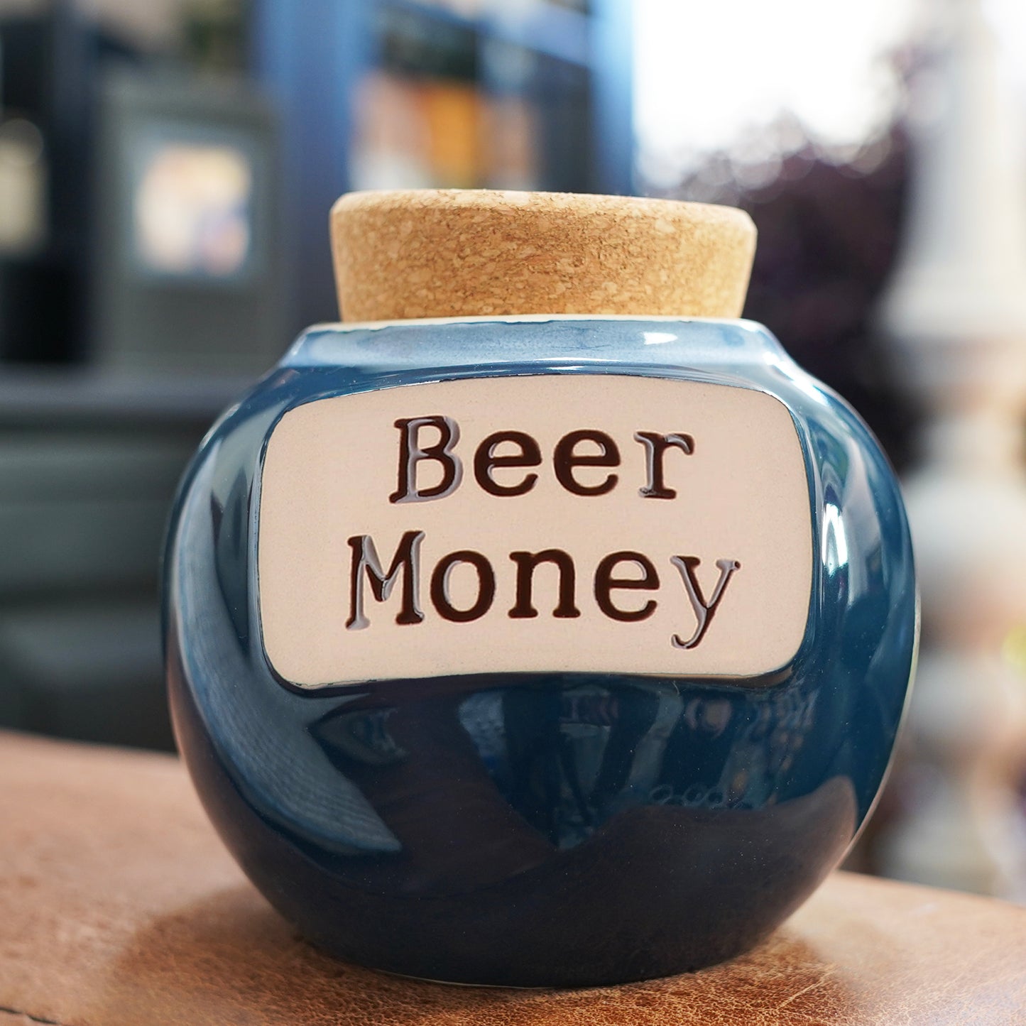 Cottage Creek Beer Money Piggy Bank, Ceramic, Dark Blue, 6" Beer Fund Candy Jar